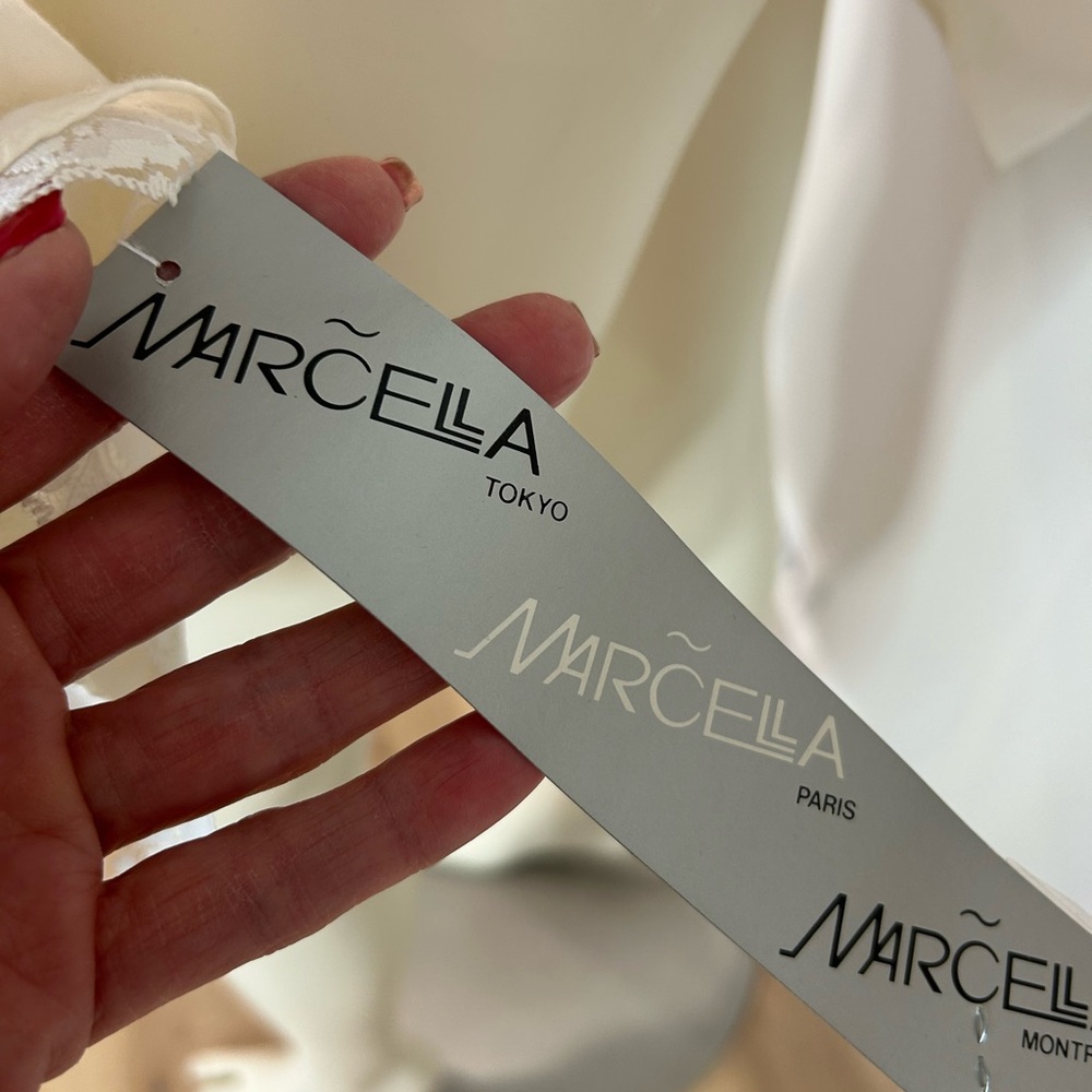 Elegant White Button Down Shirt with Black bow by Marcella NY❤️4 - Picture 8 of 14